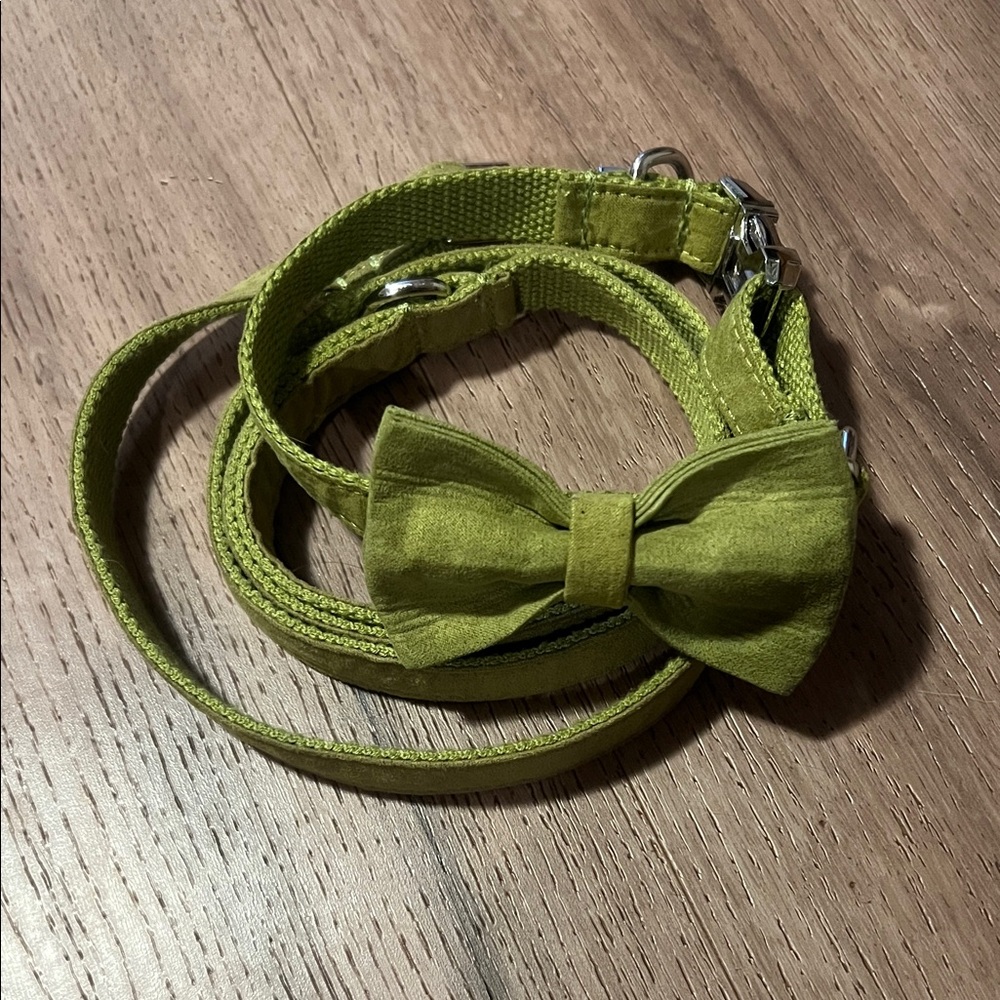 Velvet Olive Dog Bow Tie and Collar Set